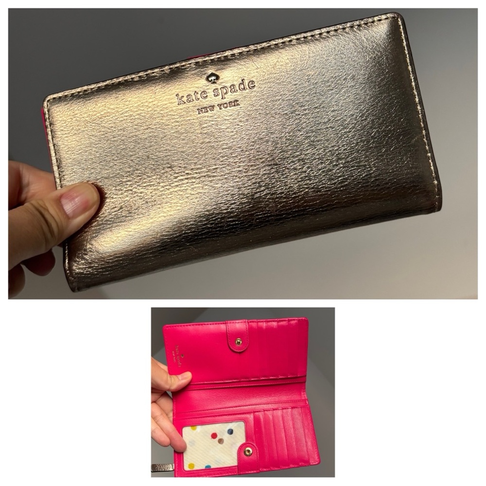 (Like new) Kate Spade Cameron Street Stacy gold/pink snap wallet